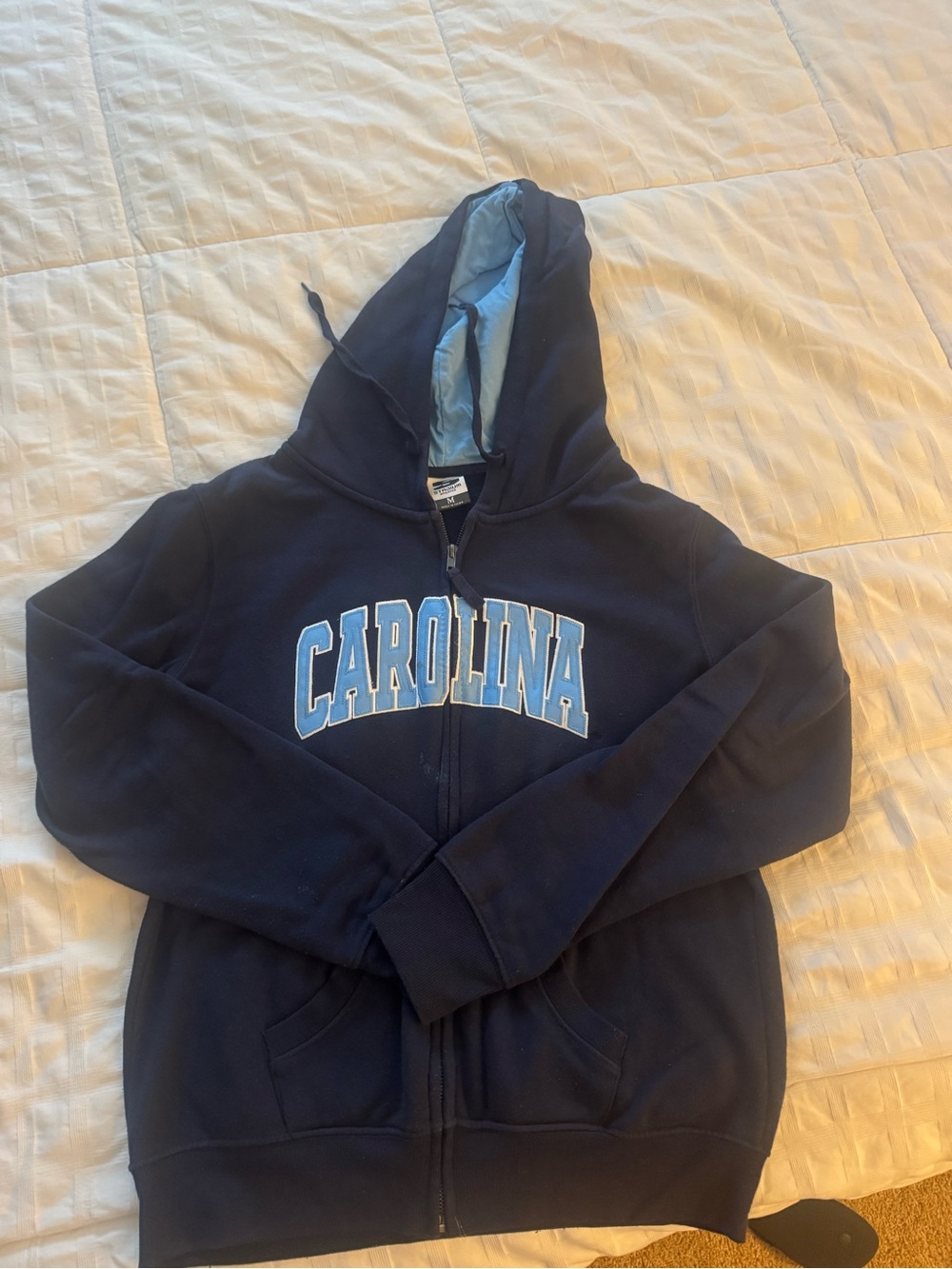 Stadium Athletics Navy Zip-Up Hoodie with Light Blue Lining